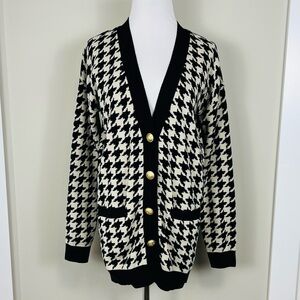 RW&CO. Black and Cream Houndstooth Wool Blend Cardigan